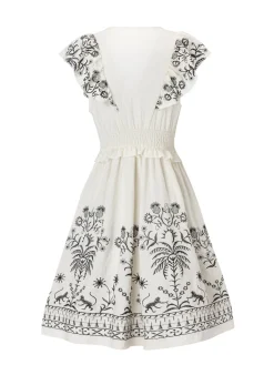 Discount Retro Stage 1970s V-Neck Floral Boho Ruffles Dress White