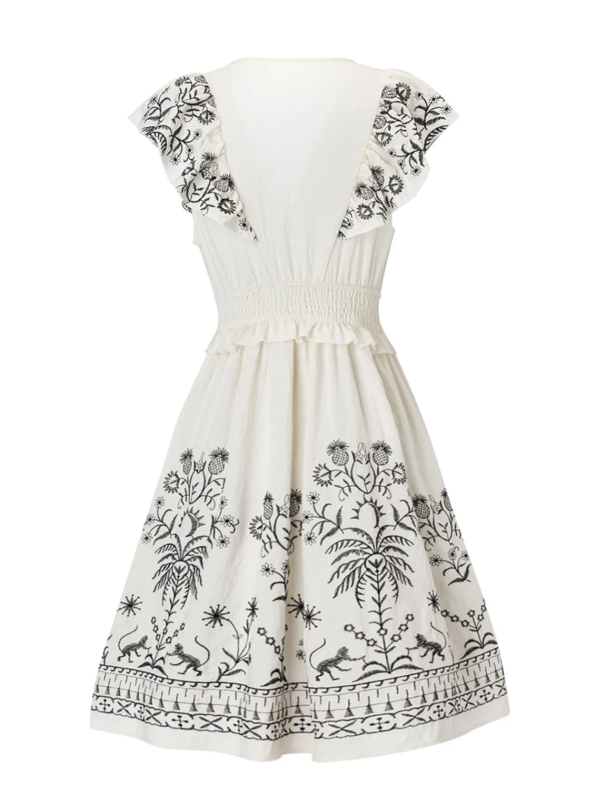 Discount Retro Stage 1970s V-Neck Floral Boho Ruffles Dress White