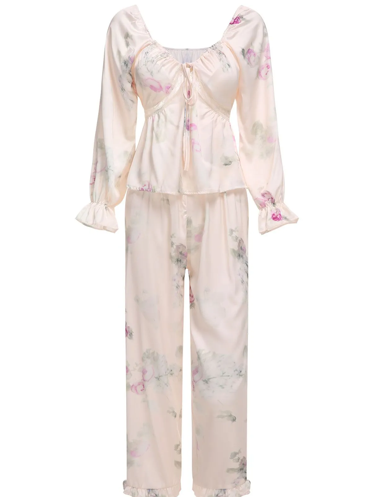 Sale Retro Stage 1950s V-Neck Ruffles Floral Lace Sleepwear White