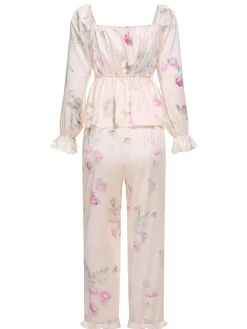 Sale Retro Stage 1950s V-Neck Ruffles Floral Lace Sleepwear White