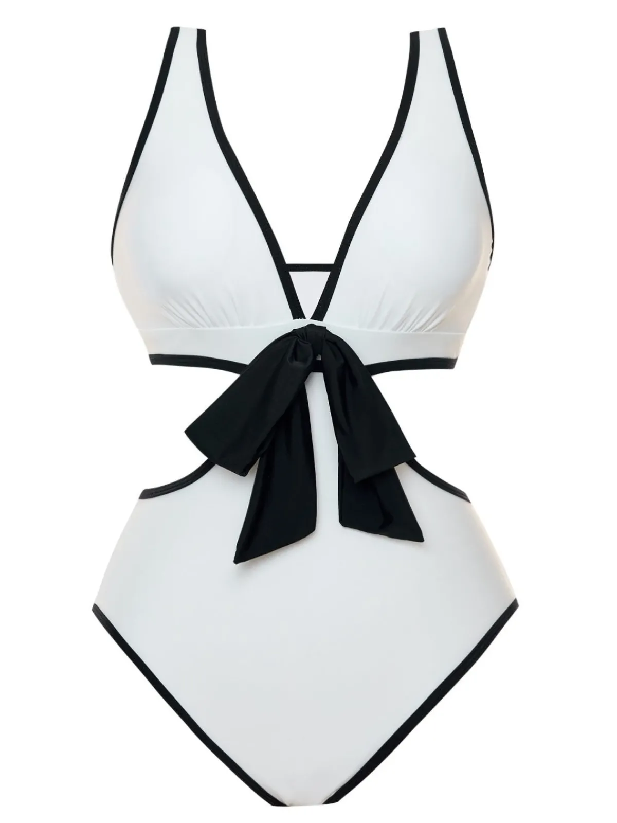 Outlet Retro Stage 1950s Waist Hollow Binding Bow Swimsuit White