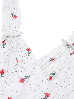 New Retro Stage Satin-faux Cherry Polka Dot Dress White