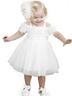 Clearance Retro Stage Toddler Floral Mesh Tutu Dress White