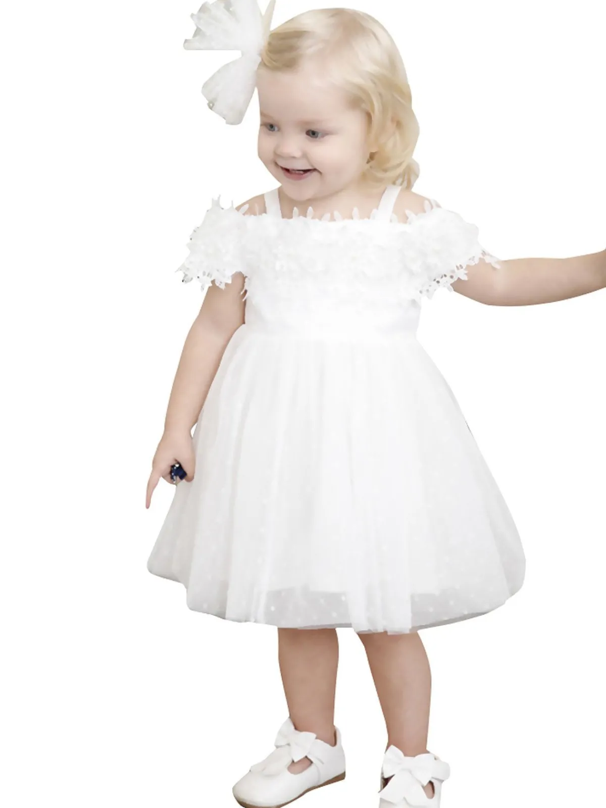 Clearance Retro Stage Toddler Floral Mesh Tutu Dress White