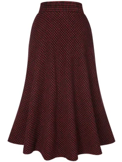 Online Retro Stage 1940s A-Line Maxi Skirt Wine Red