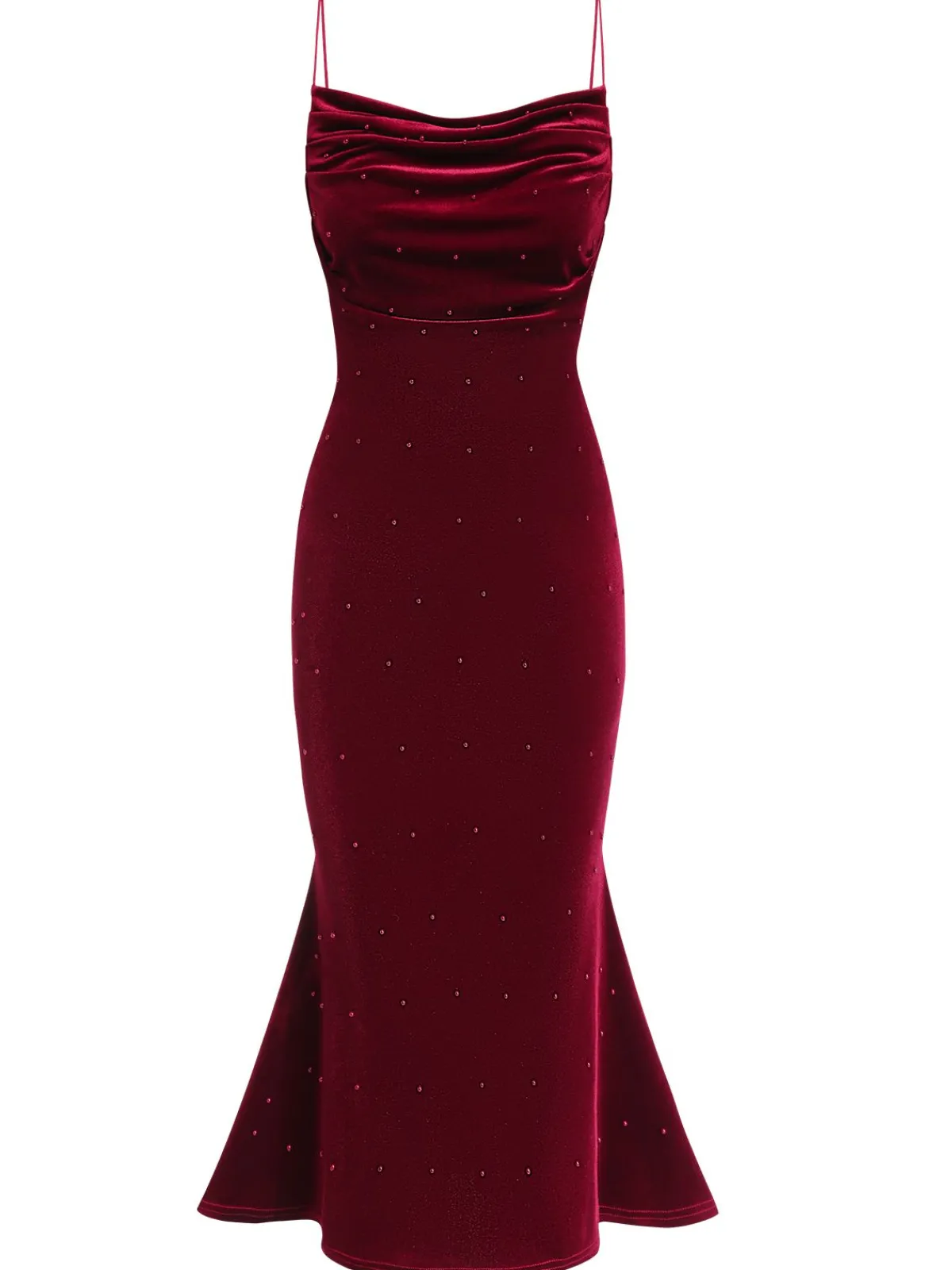 Clearance Retro Stage 1930s Beaded Velvet Sling Fishtail Dress Wine Red