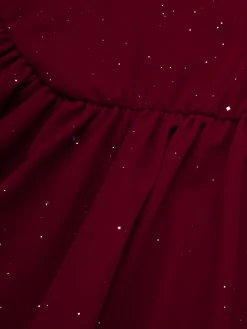 Online Retro Stage 1980s Bow Glitter Tube Top Dress Wine Red