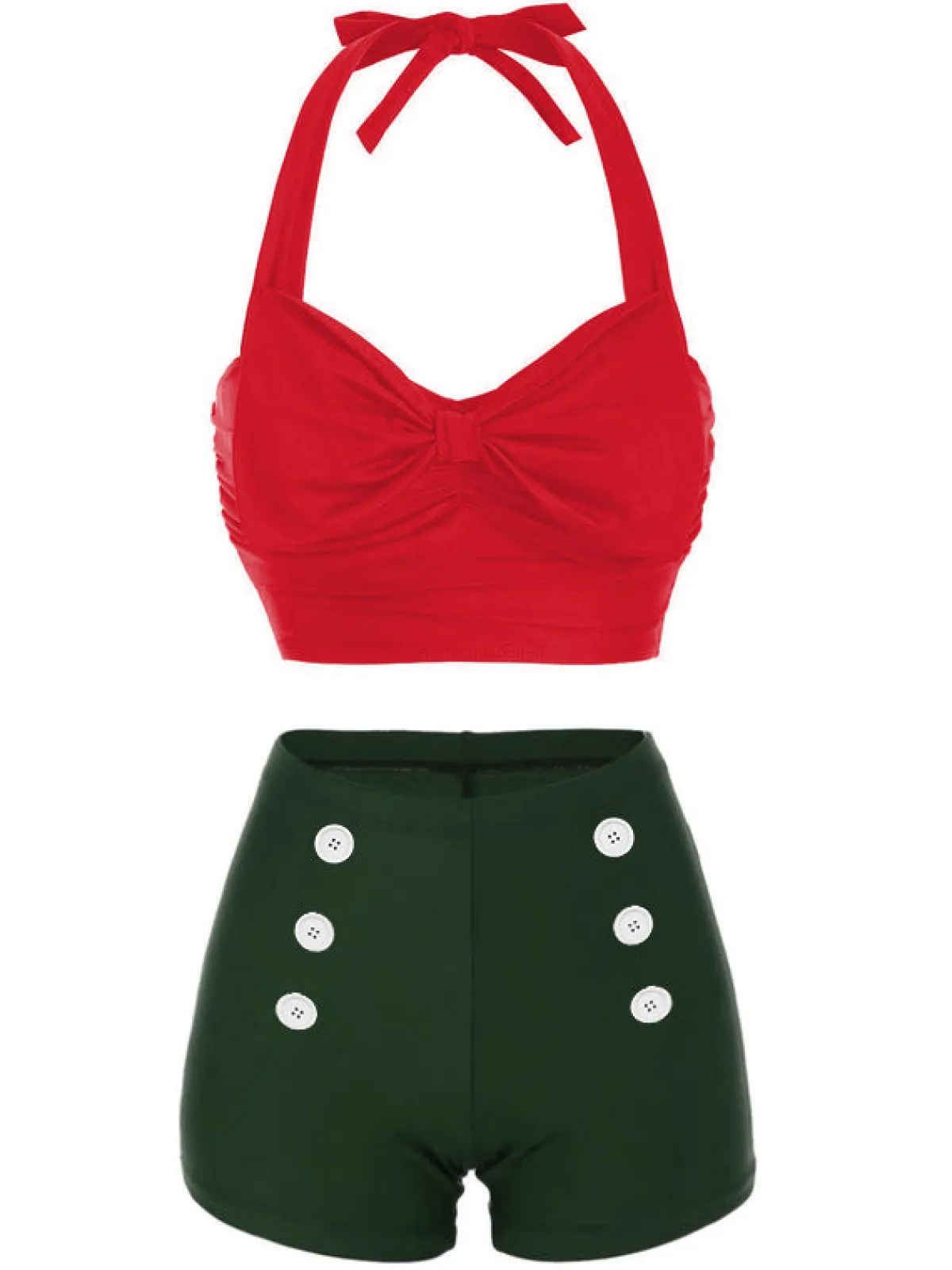 New Retro Stage Wine Red 1950s Bow Halter Bikini Set