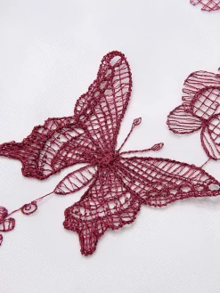 Best Retro Stage 1950s Butterfly Lapel Mesh Dress Wine Red