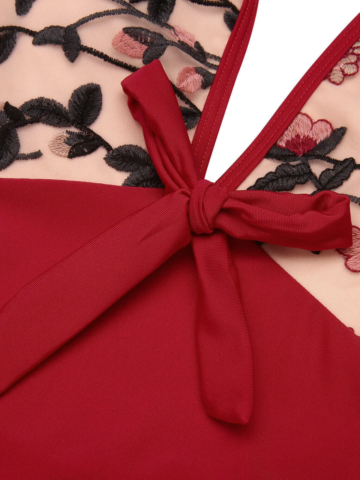Best Retro Stage 1950s Floral Backless Swimsuit Wine Red