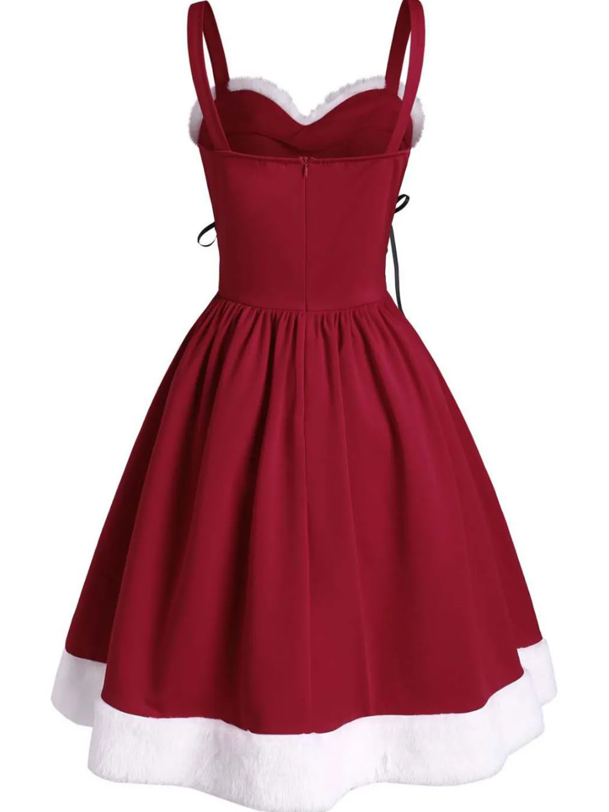Discount Retro Stage Wine 1950s Furry Swing Dress Red