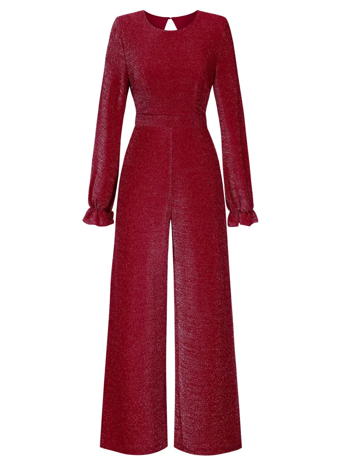 Clearance Retro Stage 1930s Glitter Backless Wide-Leg Jumpsuit Wine Red