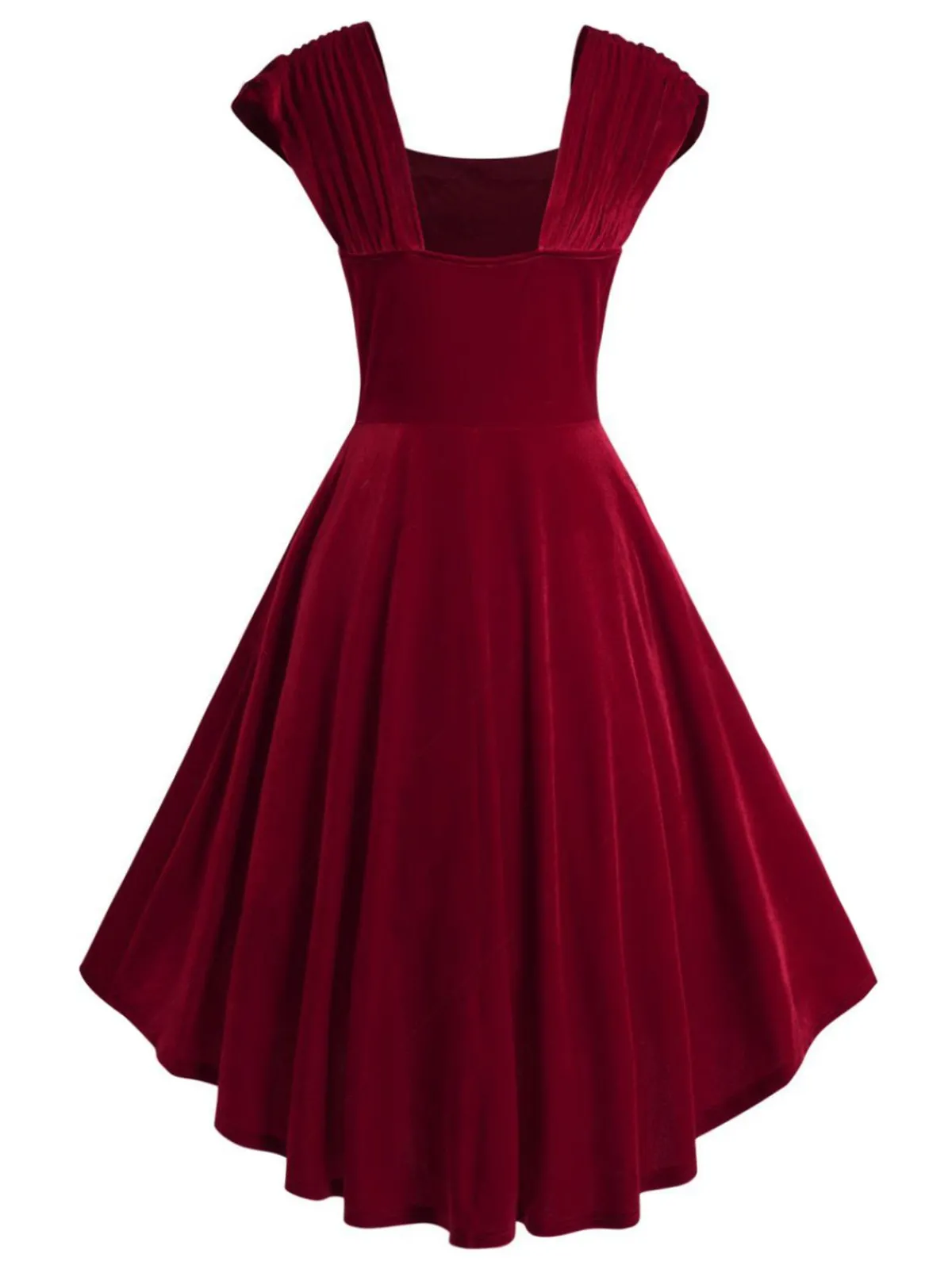 Discount Retro Stage 1950s Heart Button Solid Dress Wine Red