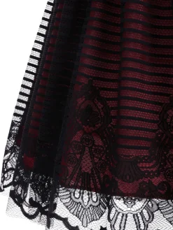 Clearance Retro Stage 1950s Lace Patchwork Dress Wine Red