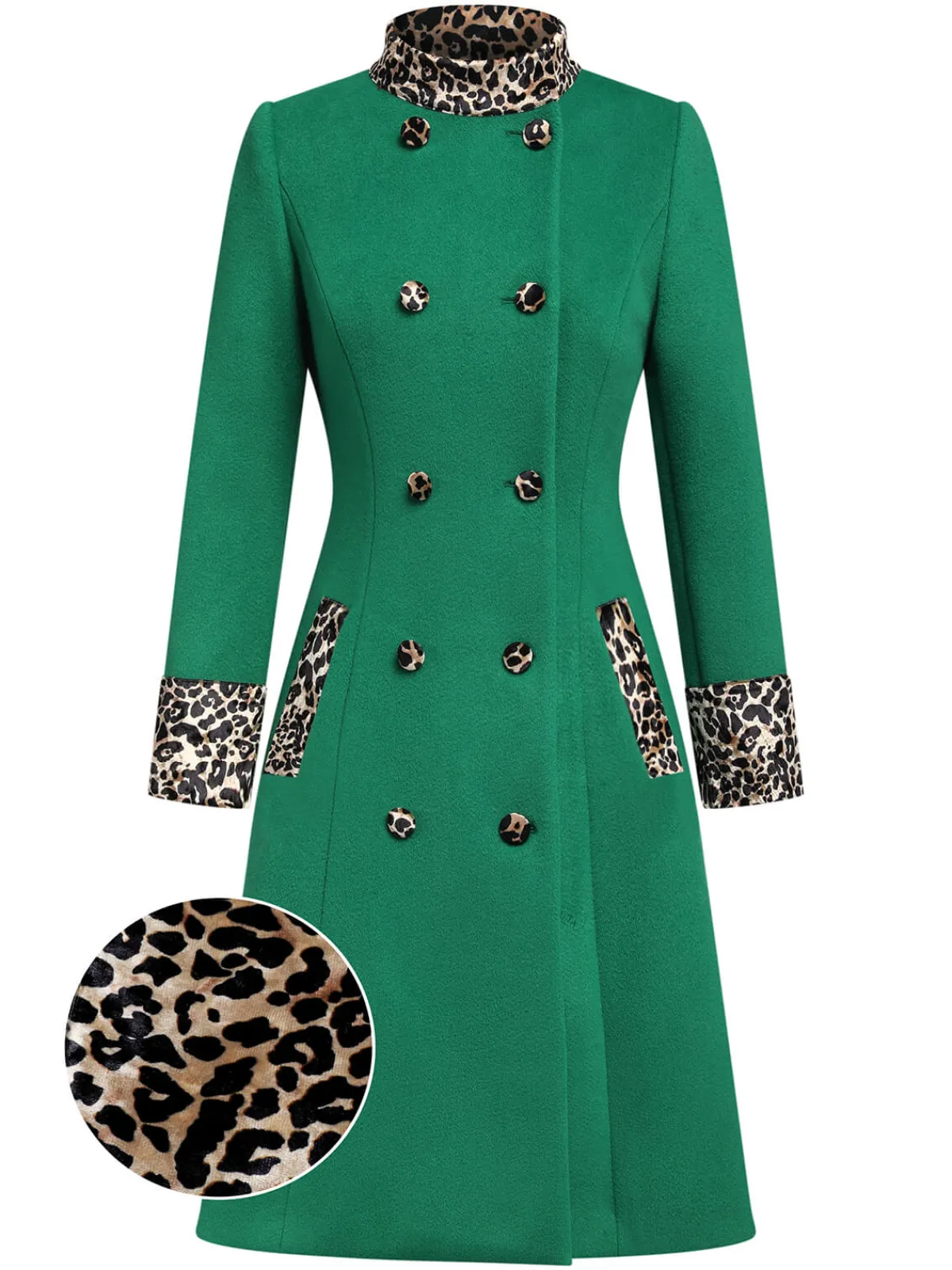 Best Retro Stage Wine Red 1940s Leopard Patchwork Button Coat