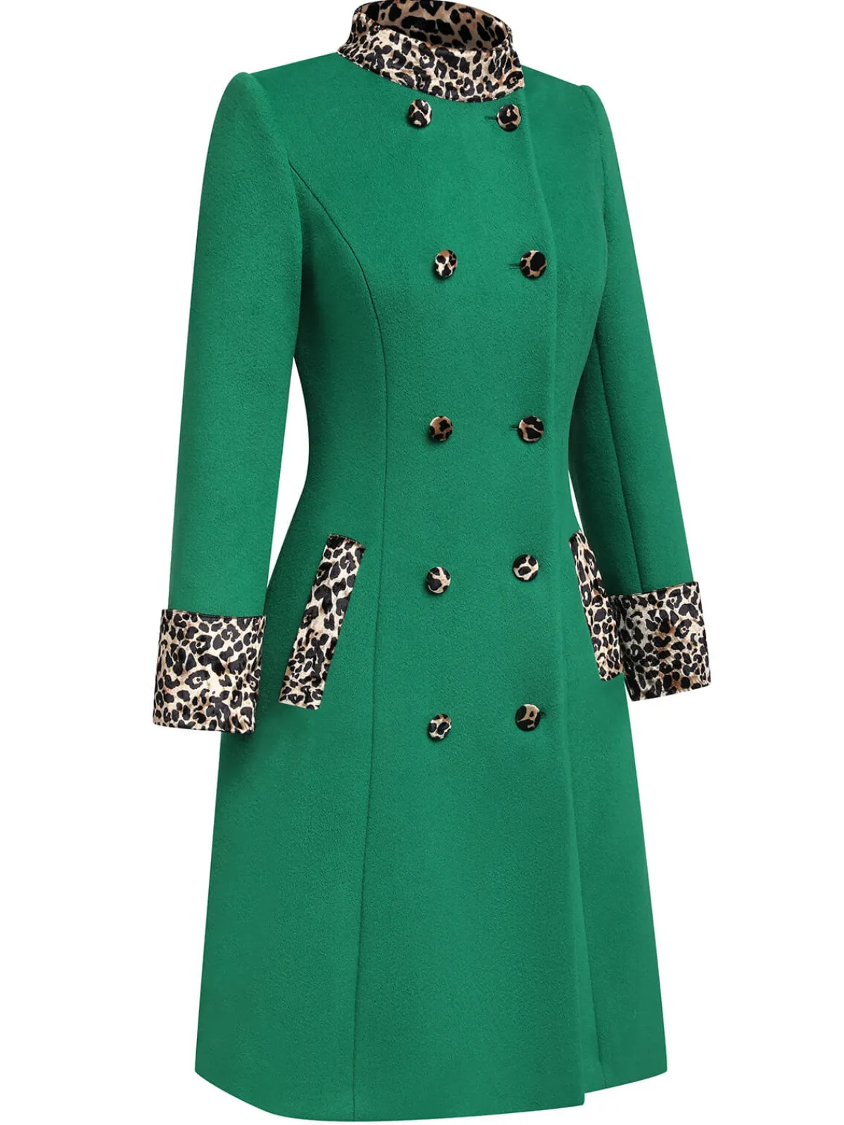 Best Retro Stage Wine Red 1940s Leopard Patchwork Button Coat