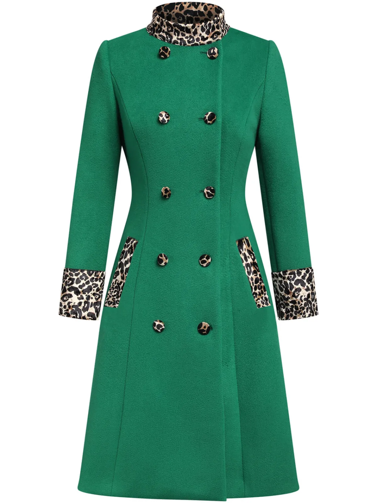 Best Retro Stage Wine Red 1940s Leopard Patchwork Button Coat