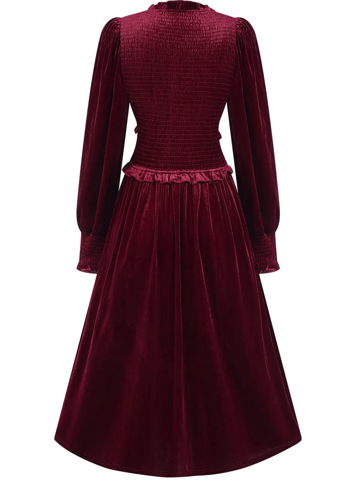 Outlet Retro Stage 1940s Long Sleeves Velvet Ruched Dress Wine Red