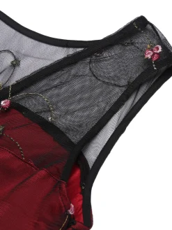 Hot Retro Stage 1950s Mesh Hi-Lo Back Lace Up Dress Wine Red