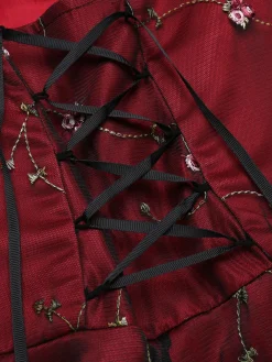 Hot Retro Stage 1950s Mesh Hi-Lo Back Lace Up Dress Wine Red