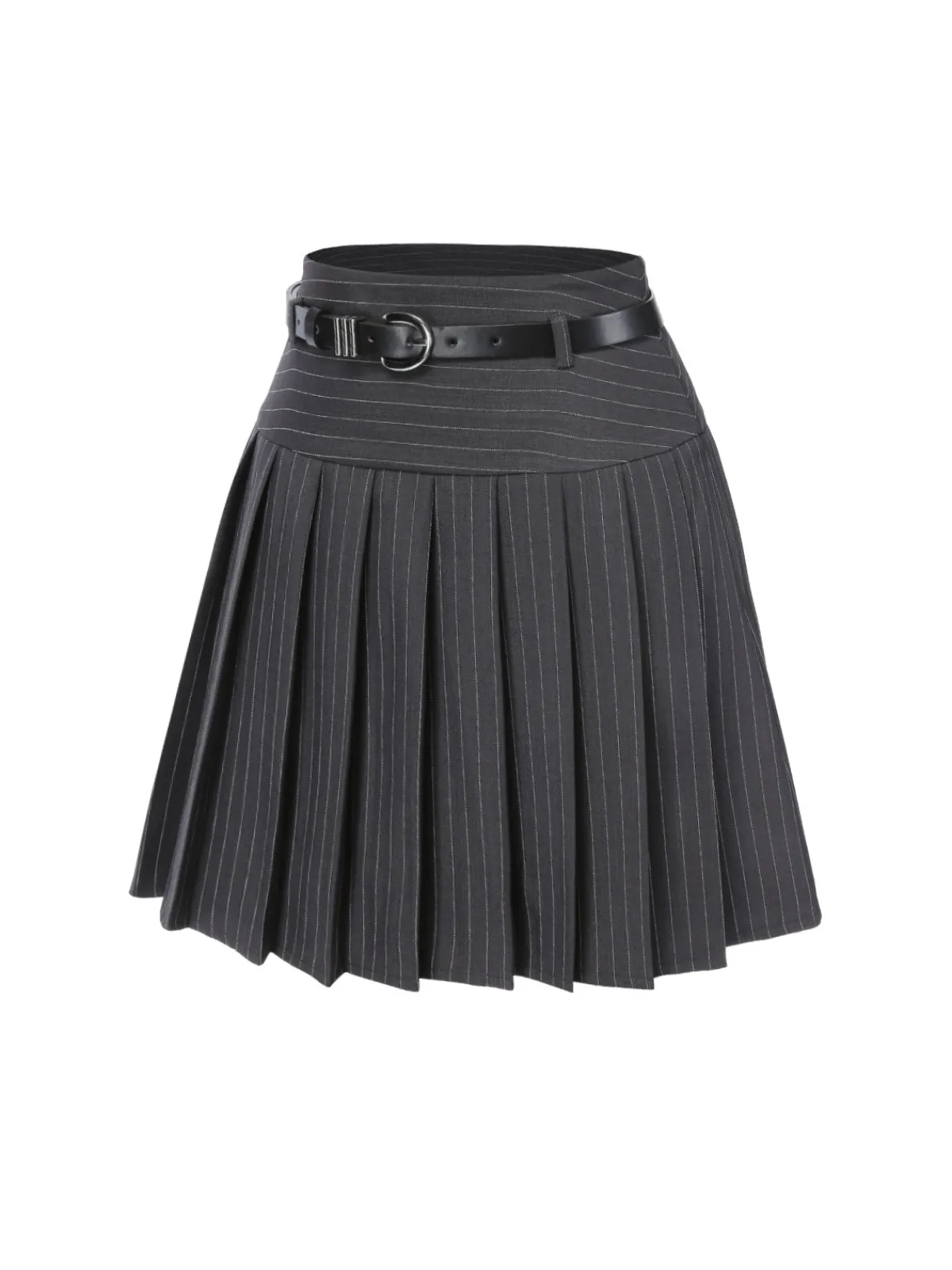 Best Retro Stage Wine Red 1960s Pinstripes Belted Pleated Skirt