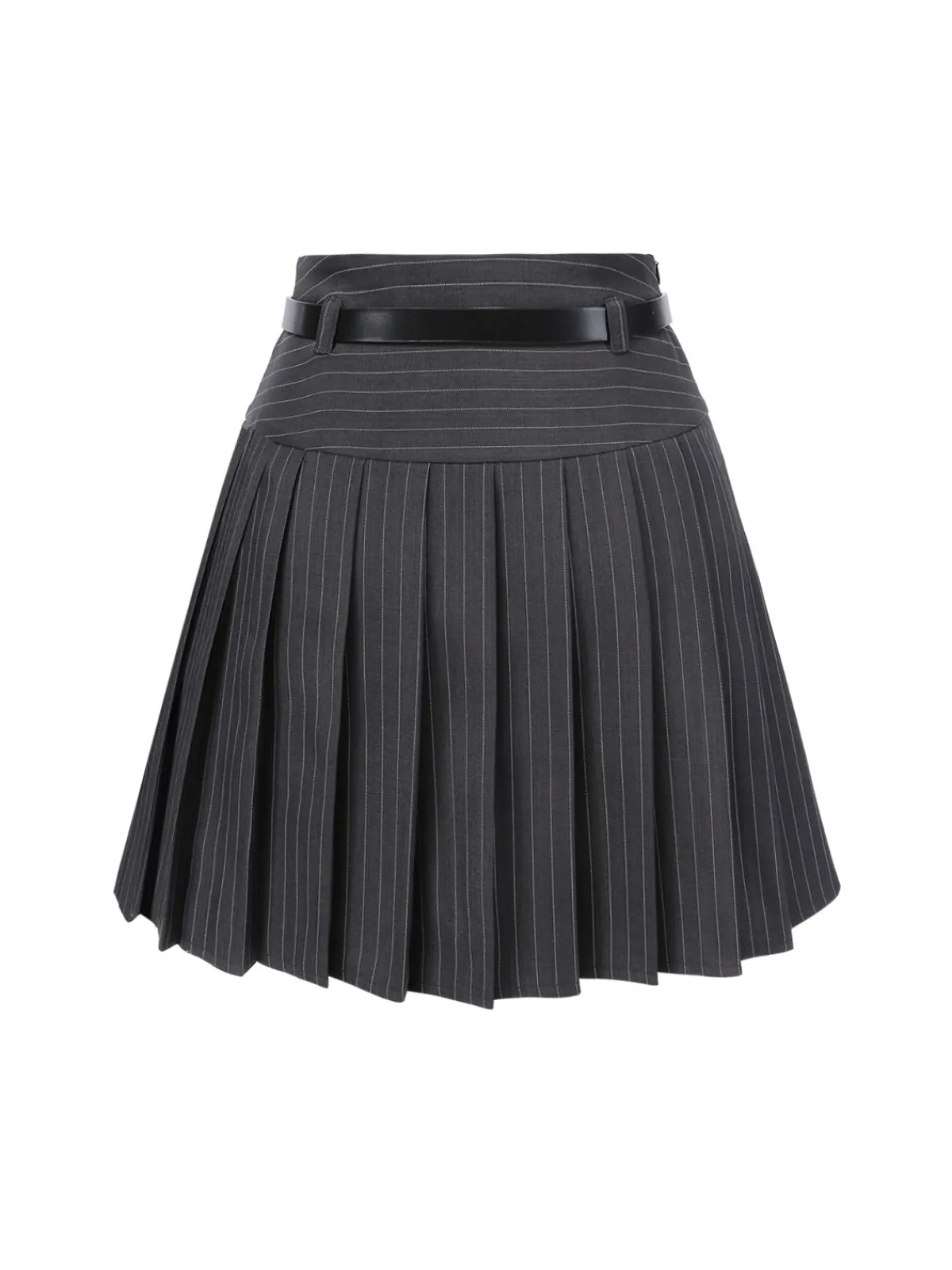 Best Retro Stage Wine Red 1960s Pinstripes Belted Pleated Skirt