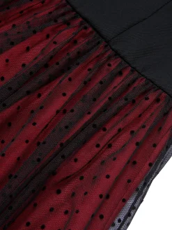 New Retro Stage 1950s Polka Dots Drop Shoulder Belt Dress Wine Red