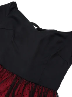 New Retro Stage 1950s Polka Dots Drop Shoulder Belt Dress Wine Red