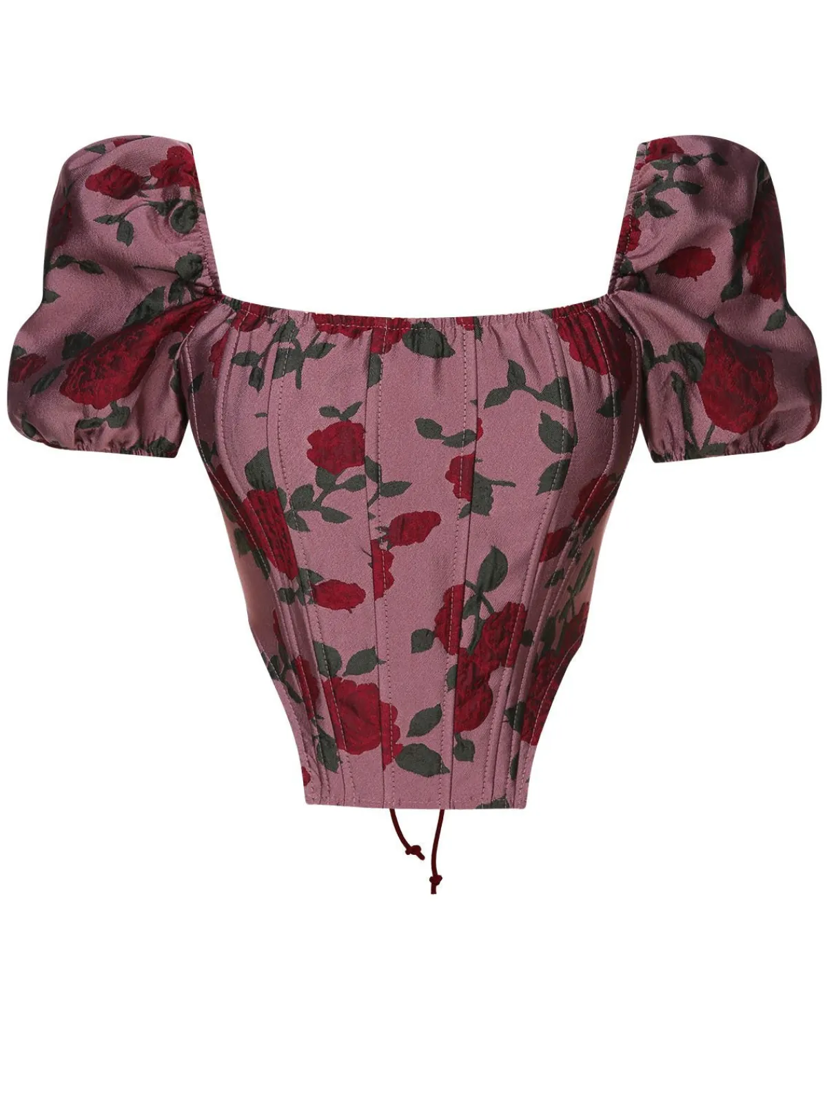 Online Retro Stage 1950s Rose Puff Sleeves Top Wine Red