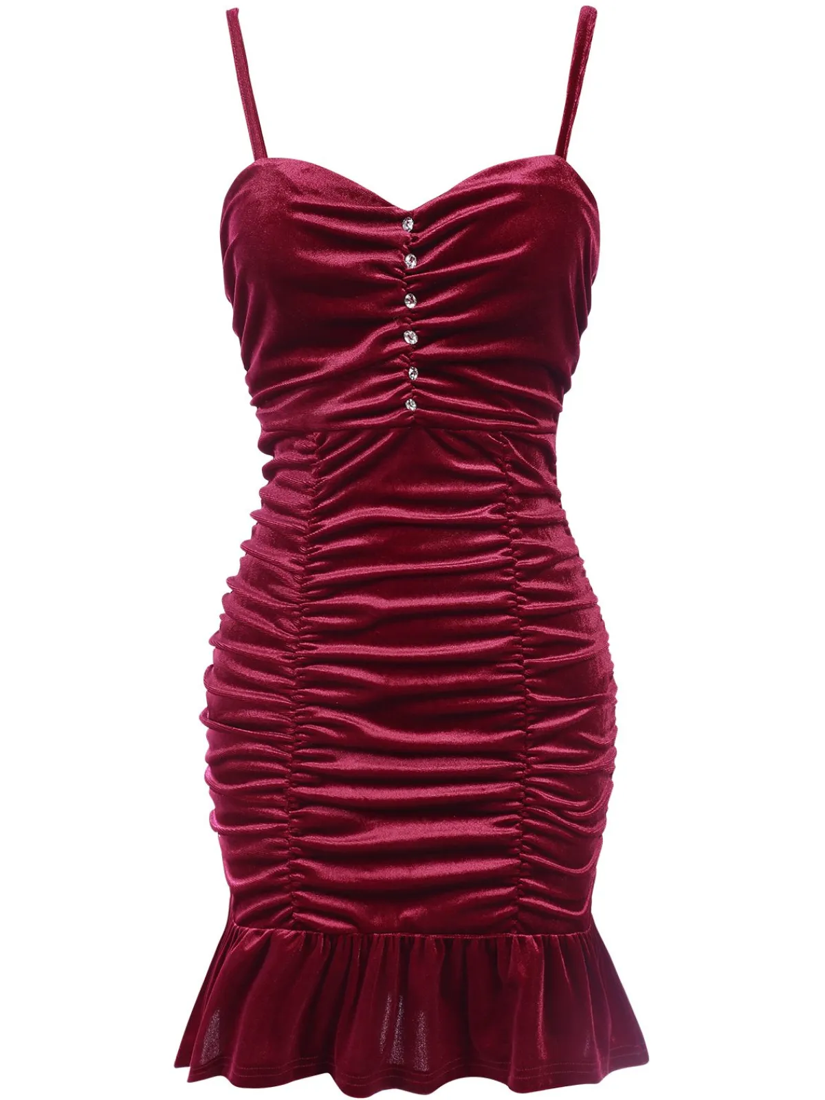 Outlet Retro Stage 1930s Ruffled Hem Pleated Dress Wine Red