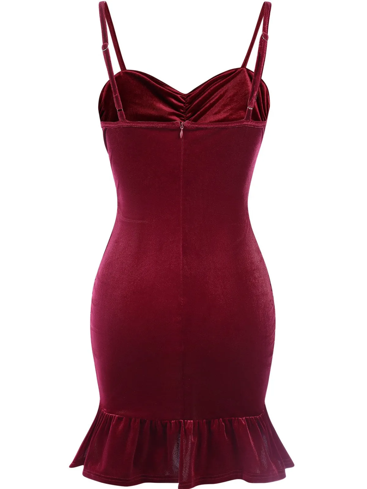 Outlet Retro Stage 1930s Ruffled Hem Pleated Dress Wine Red