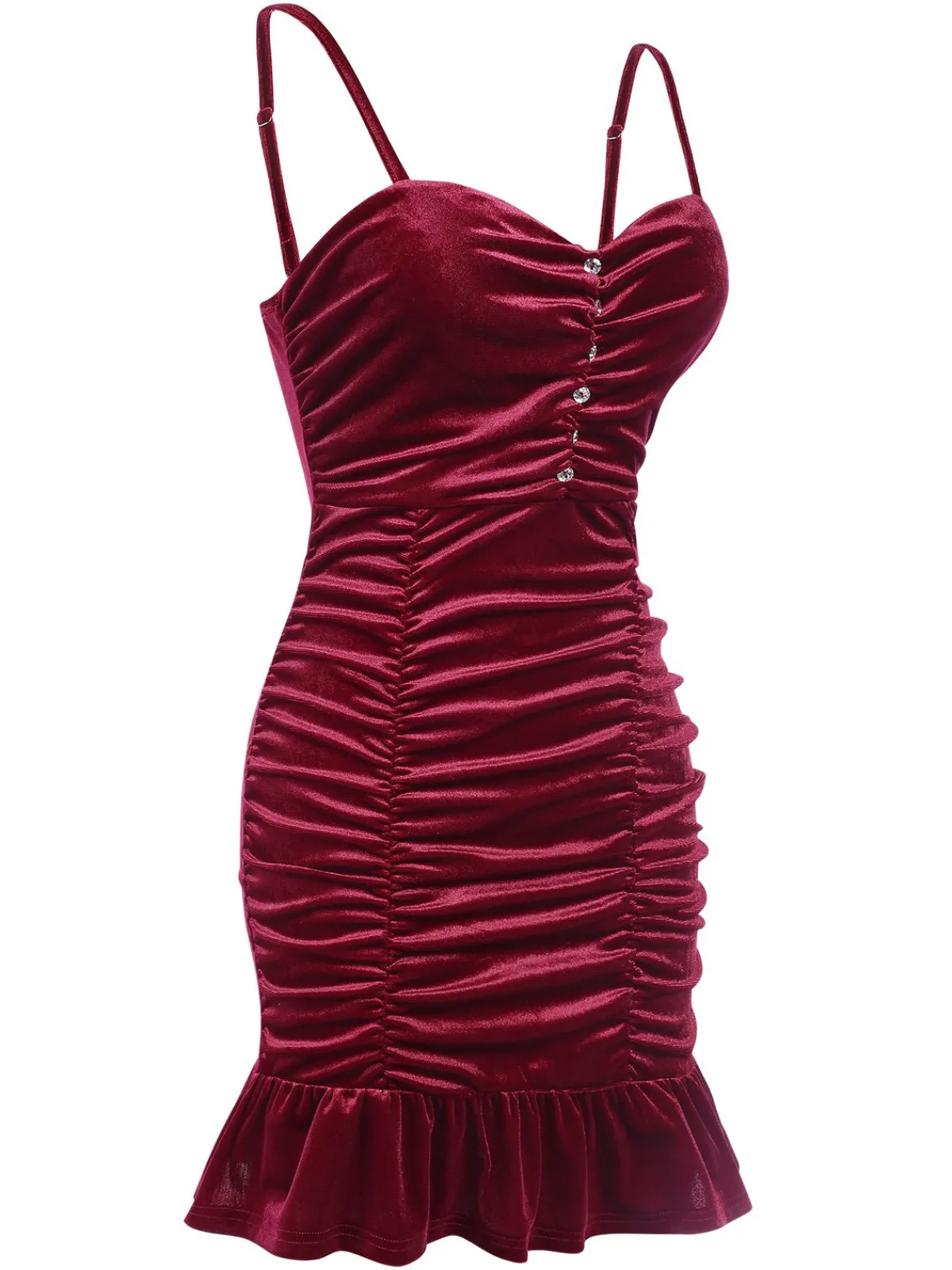 Outlet Retro Stage 1930s Ruffled Hem Pleated Dress Wine Red