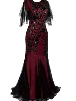 Online Retro Stage 1920s Sequin Maxi Gowns Dress Wine red