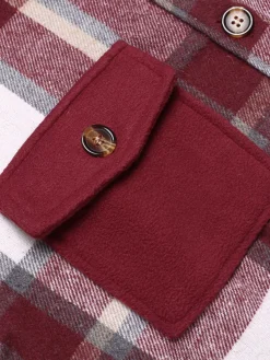 Clearance Retro Stage 1950s Shirt Collar Tartan Plaid Coat Wine Red