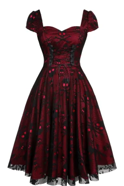 Hot Retro Stage 1950s Skull Mesh Swing Dress Wine Red