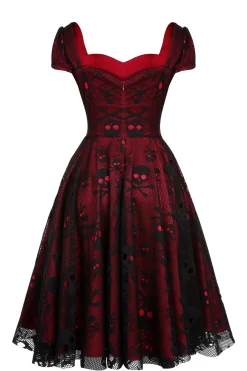 Hot Retro Stage 1950s Skull Mesh Swing Dress Wine Red