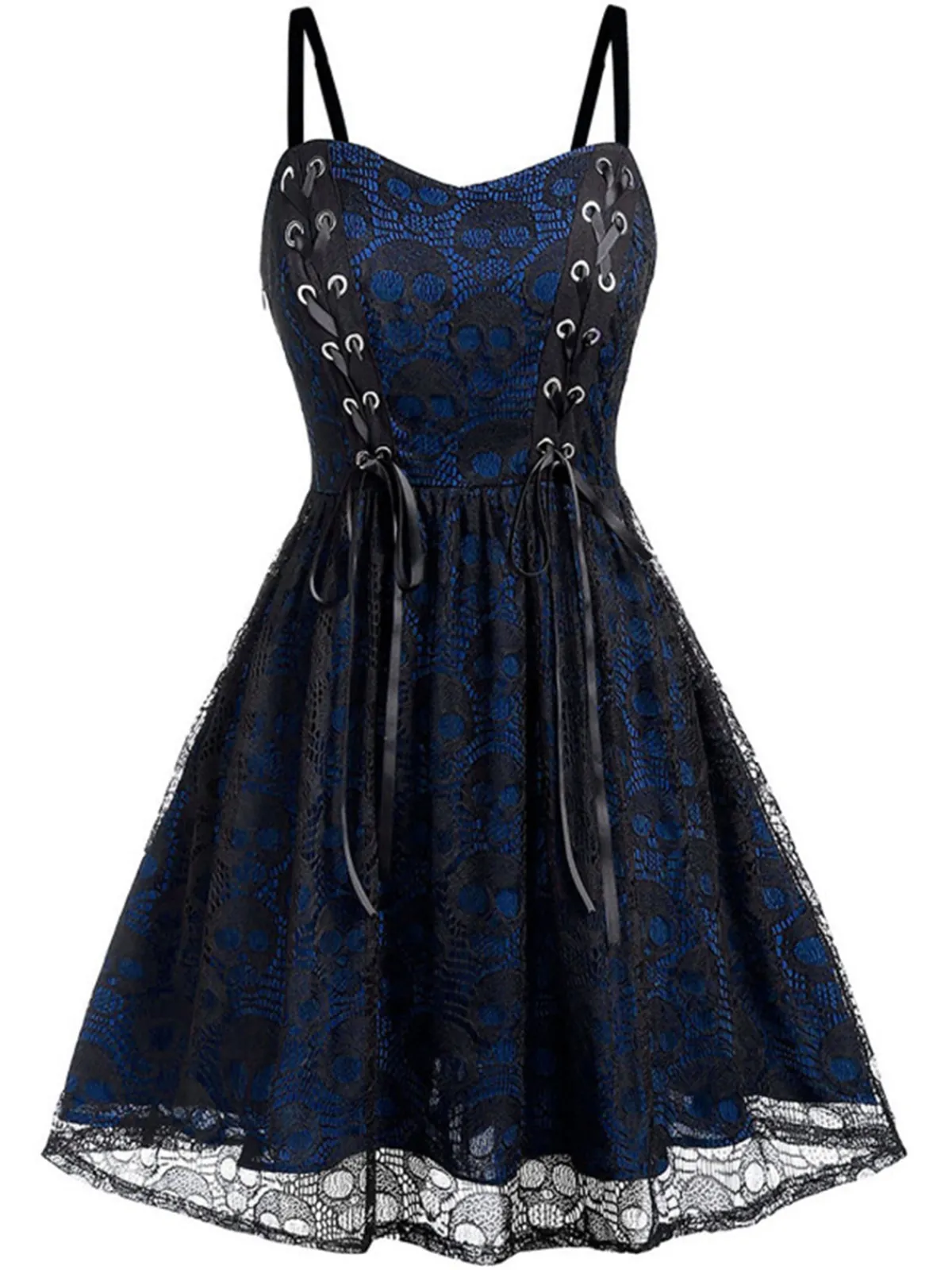 New Retro Stage Wine Red 1980s Skull Pattern Gothic Style Dress