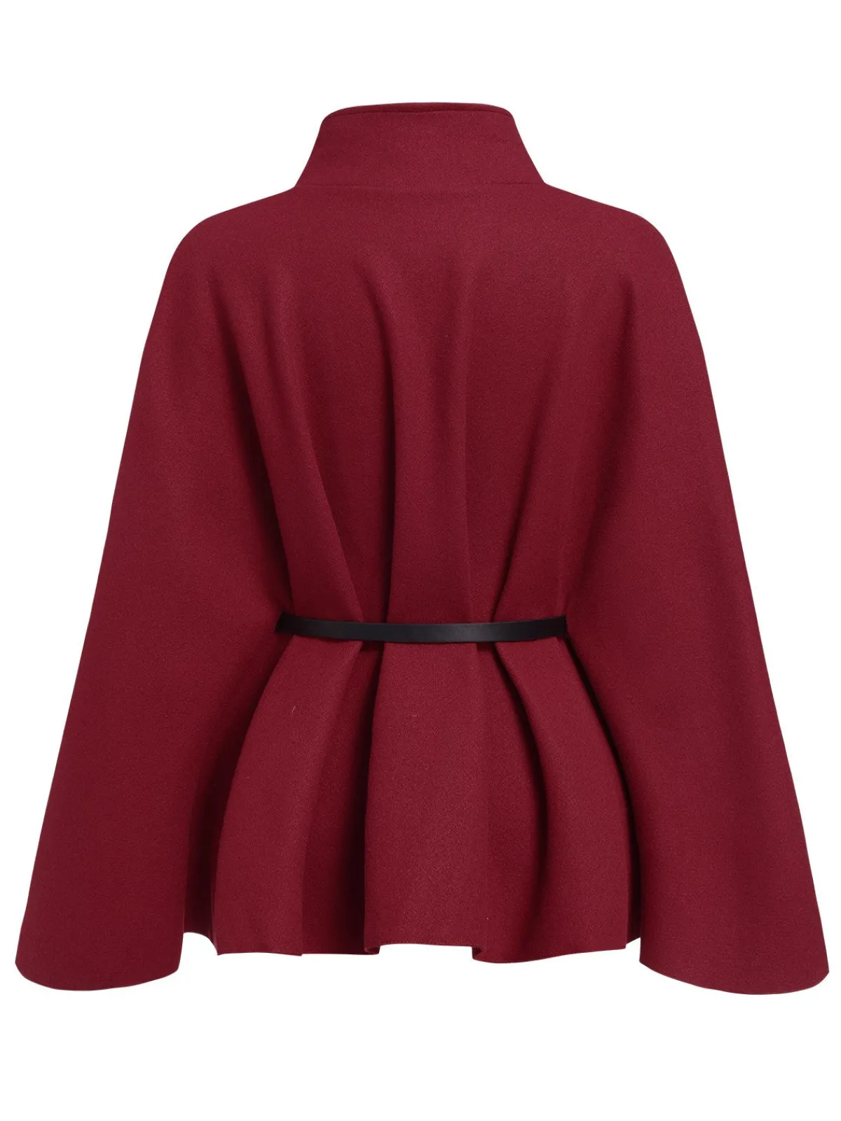 Outlet Retro Stage 1960s Solid Belted Cloak Coat Wine Red