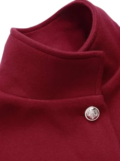 Outlet Retro Stage 1960s Solid Belted Cloak Coat Wine Red