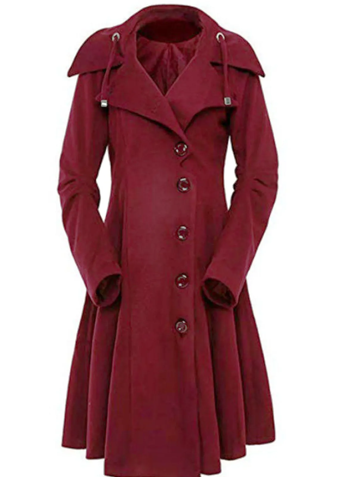 Outlet Retro Stage 1950s Solid Button Coat Wine Red