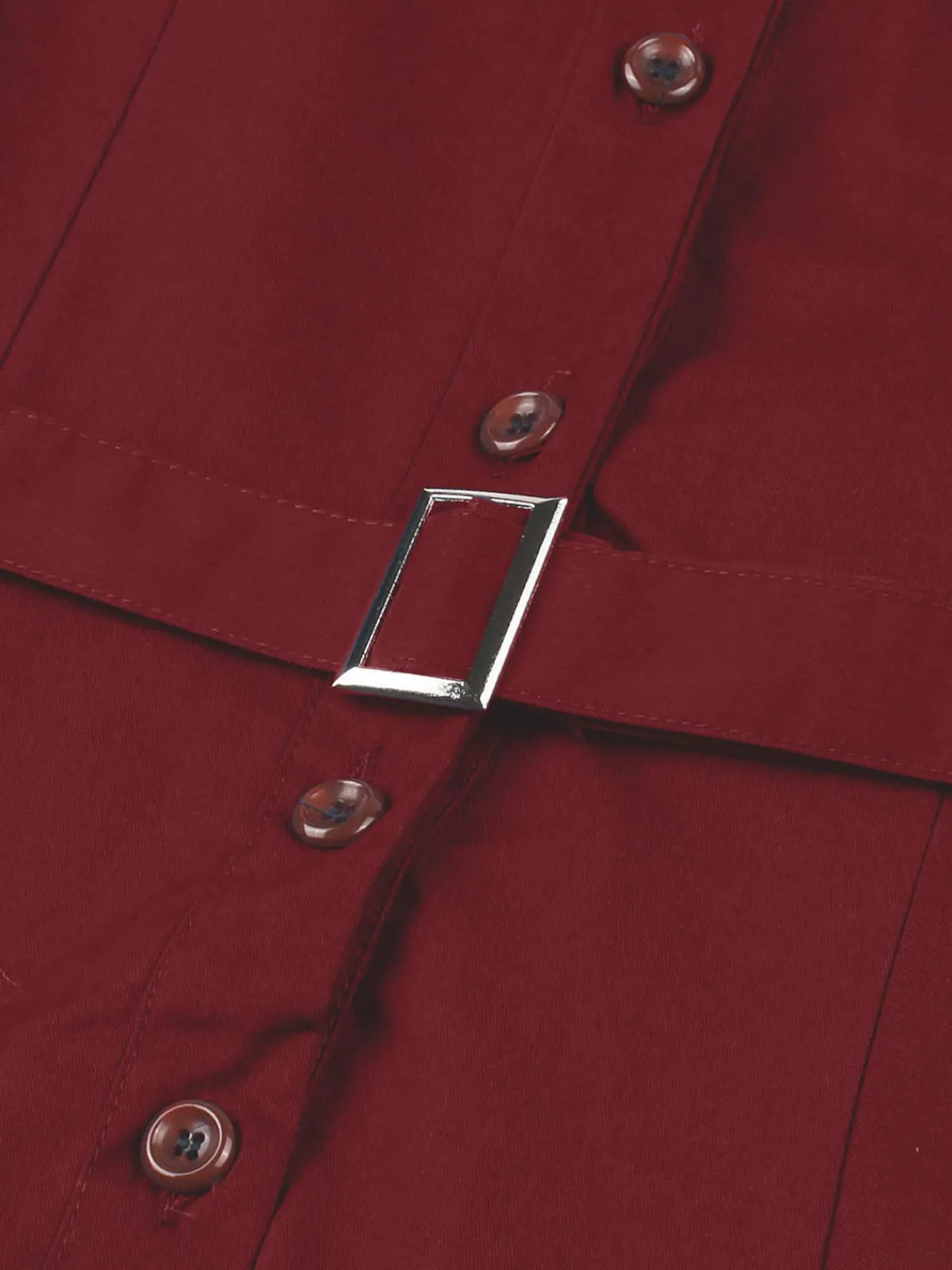 Fashion Retro Stage 1950s Solid Lapel Belted Dress Wine Red