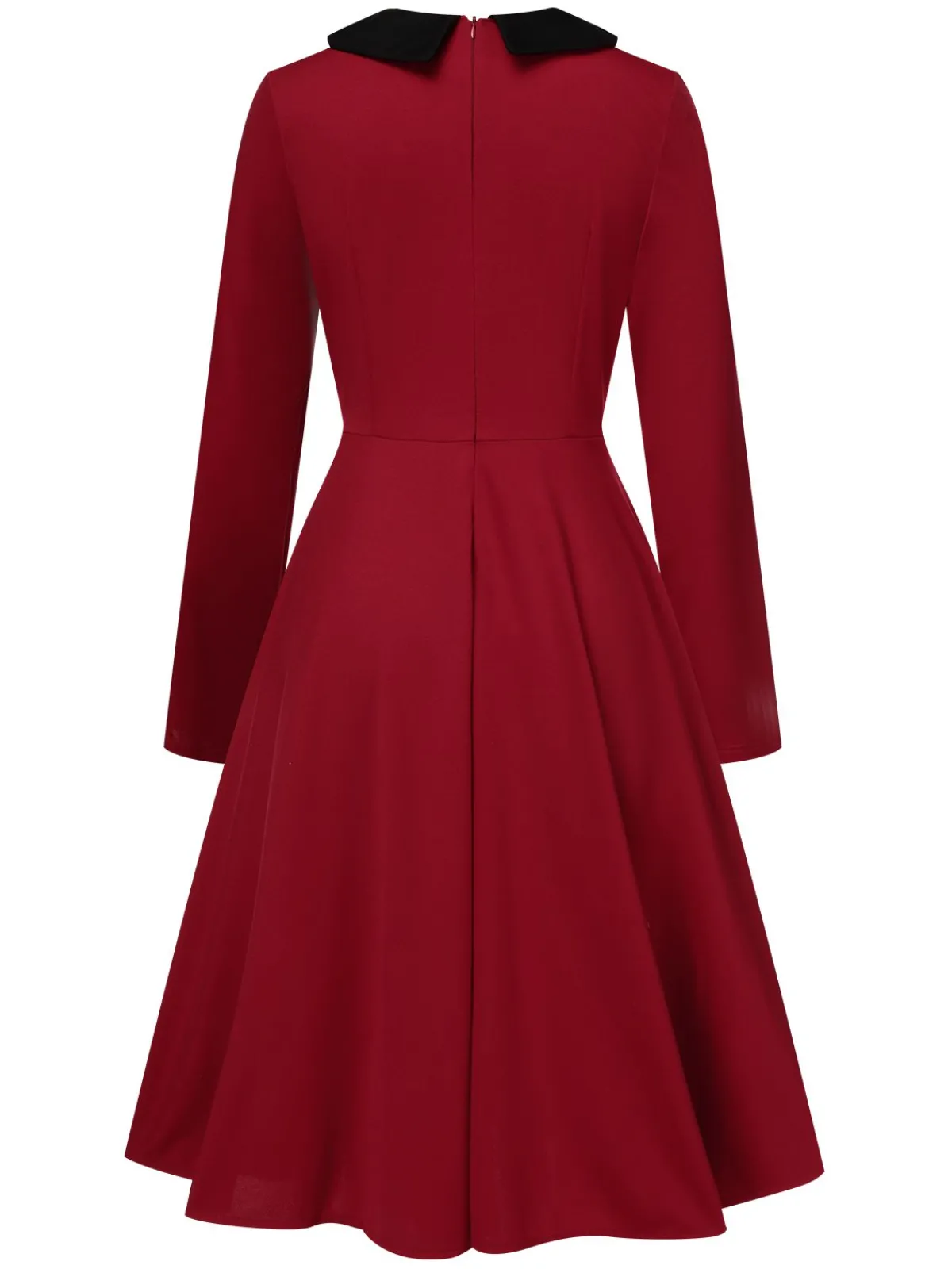 Fashion Retro Stage 1950s Solid Rhinestone Lapel Dress Wine Red
