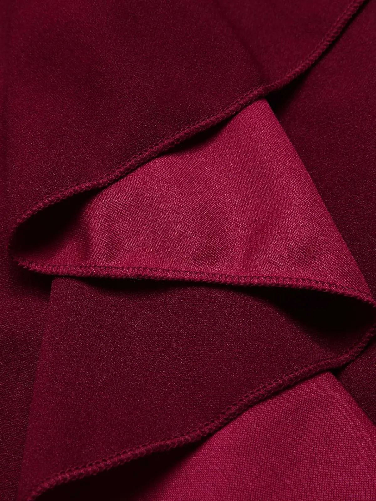 New Retro Stage 1960s Solid Ruffle Trim Pencil Dress Wine Red