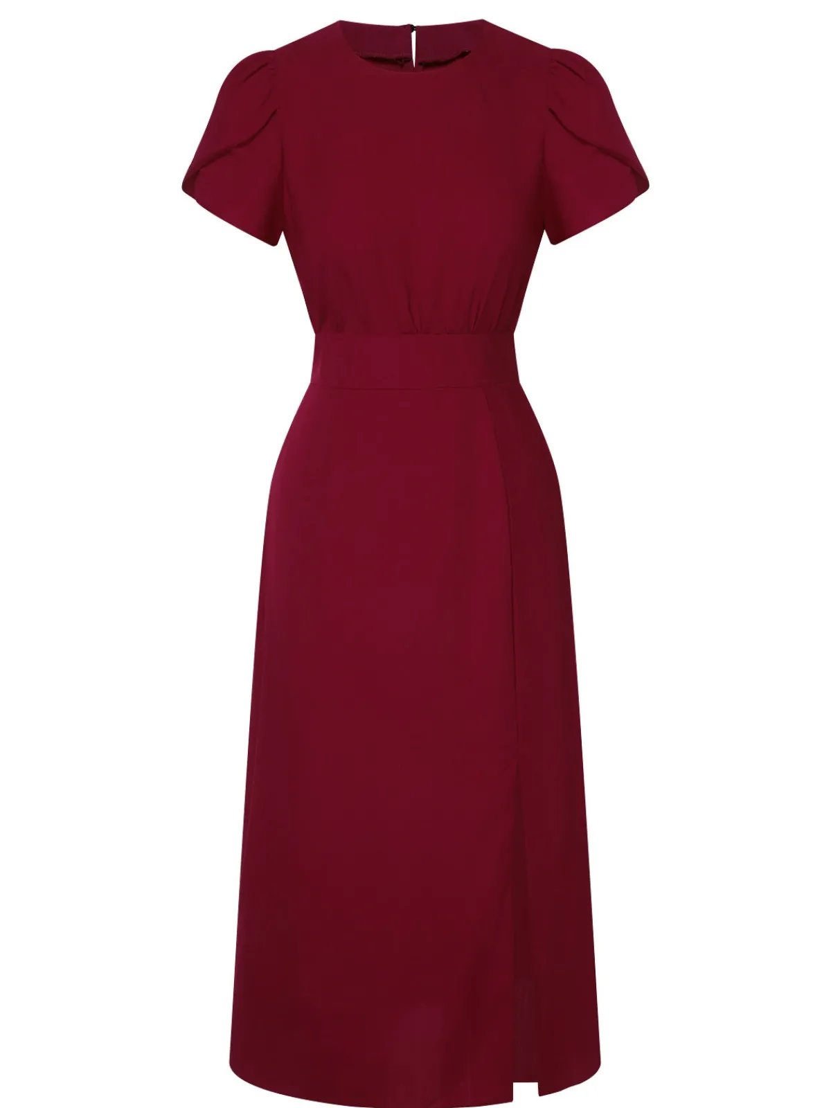 Discount Retro Stage 1960s Solid Side Slit Dress Wine Red