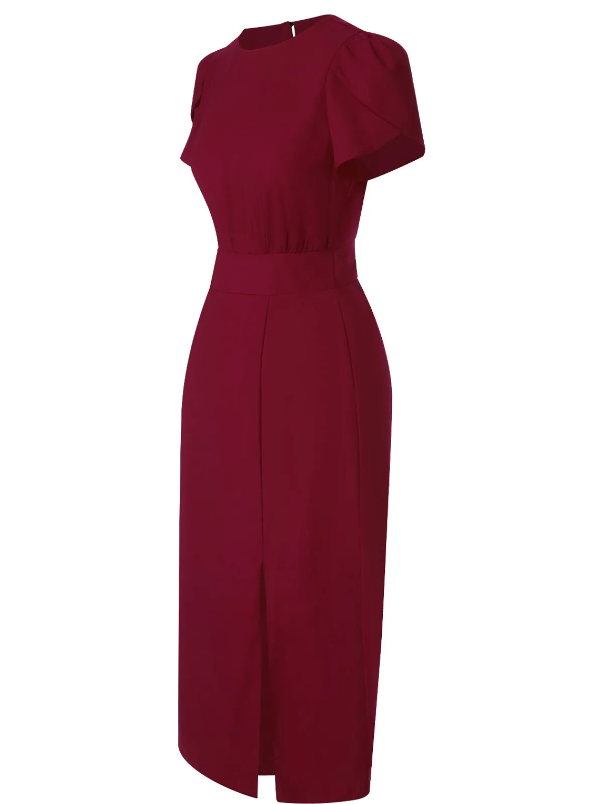 Discount Retro Stage 1960s Solid Side Slit Dress Wine Red