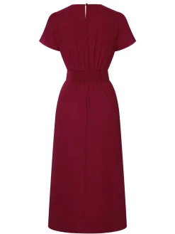 Discount Retro Stage 1960s Solid Side Slit Dress Wine Red