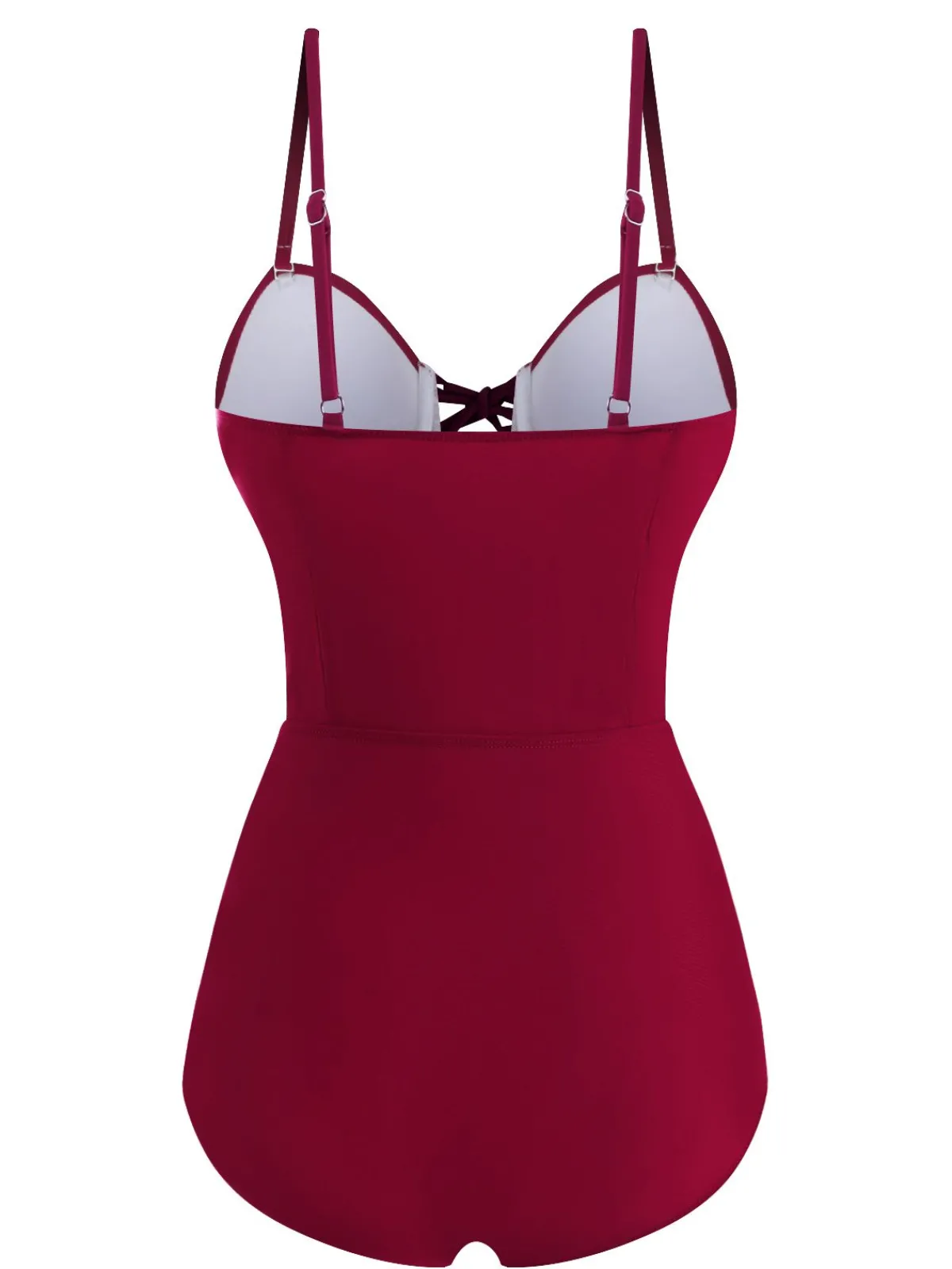 Clearance Retro Stage 1960s Solid Spaghetti Strap One-piece Swimsuit Wine Red