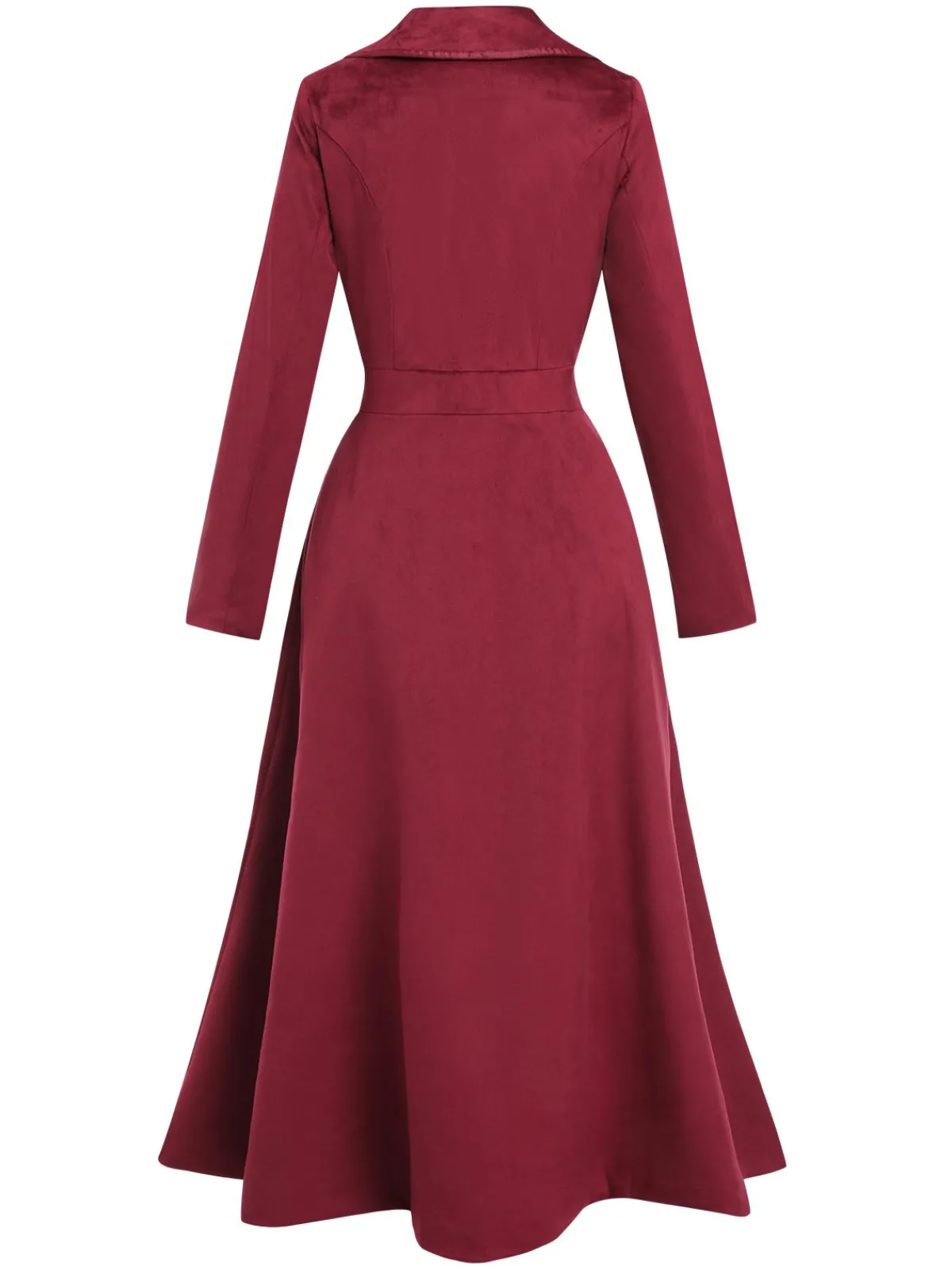 Fashion Retro Stage 1930s Solid Suede Lapel Long Coat Wine Red