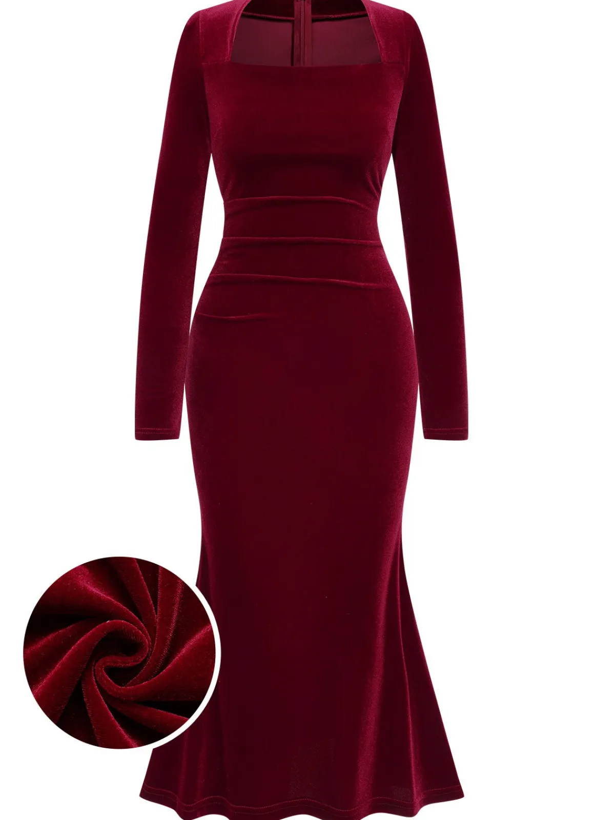 New Retro Stage 1930s Solid Velvet Mermaid Dress Wine Red