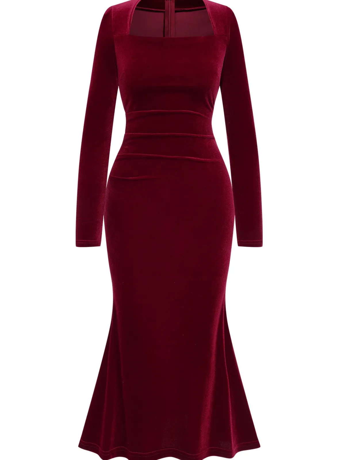 New Retro Stage 1930s Solid Velvet Mermaid Dress Wine Red